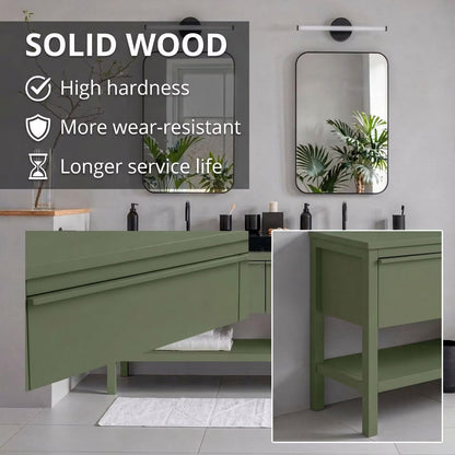 60"-96"Olive Green Bathroom Vanity with Double Sinks, Black Marble Top & Gold Hardware