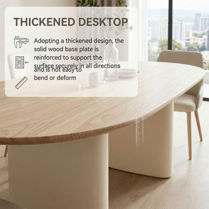 60"-80"Modern Oval Dining Table with Light Wood Top & Cream Base, Seats 4-6