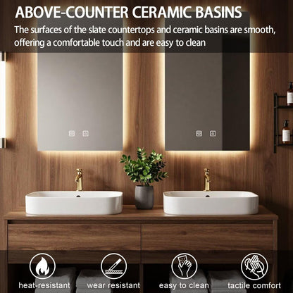 60"-84"Wall-Mounted Bathroom Vanity Set with Wood Top & Backlit Rectangular Smart Mirrors