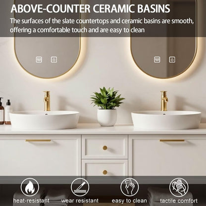 60”-84”Double Floating Vanity Modern LED Mirror Wall Mounted Bathroom Cabinet