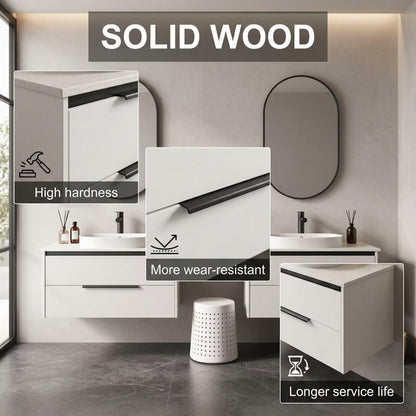 60"-84"Modern Wall-Mounted Vanity with Marble Top & Black Hardware & Framed Mirrors