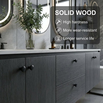 60"-96"Dark Wood Floating Bathroom Vanity with Double Sinks & LED Oval Mirrors
