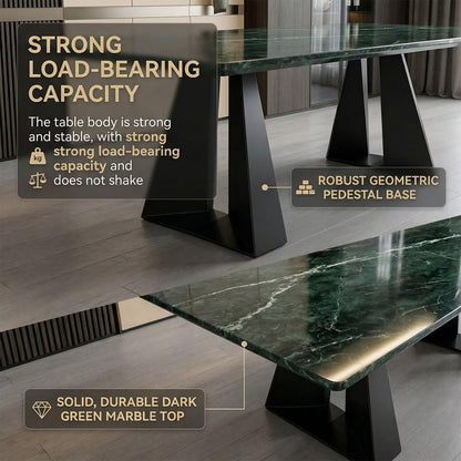 60"-80"Luxury Green Marble Top Dining Table with Black Metal Base