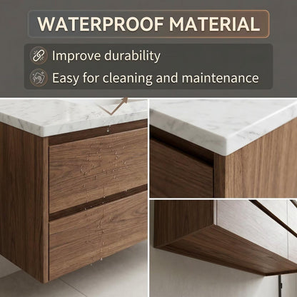 60"-84"Modern Wall-Mounted Bathroom Vanity with White Countertop & Double Vessel Sinks