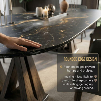 60"-80"Oval Black & Gold Marble Dining Table Set with 8 Chairs, Modern Luxury for Dining Room