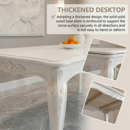 60"-80"White French Country Dining Table Set with 6 Chairs, Carved Wood, Seats 6