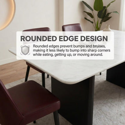 56"-96"Modern White Marble Dining Table with Black Base, 4-6 Seater Rectangular Kitchen Table