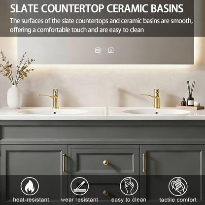 60"-84"Freestanding Gray Bathroom Vanity with Double Sinks & LED Mirror