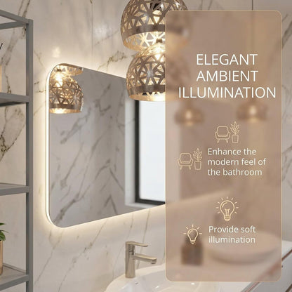 60”-84”Modern Double Sink Floating Vanity with LED Mirror, White Cabinet & Rose Gold Trim