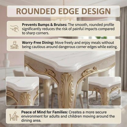60"-80"Elegant Rectangular Dining Table, White Top with Gold Accents for Dining Room