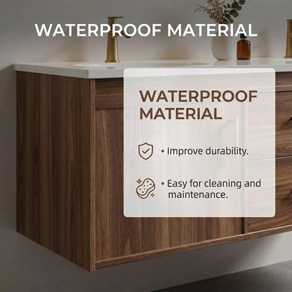 60"-84"Luxury Walnut Bathroom Vanity with Undermount Sinks & Backlit Oval Mirrors