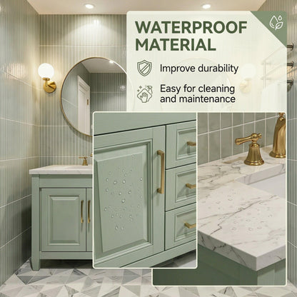 60”-96”Double Sink Bathroom Vanity with Gold Round Mirrors, Sage Green Cabinet & Marble Top