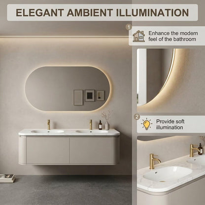 60"-84"Modern Floating Bathroom Vanity Set with Marble Top & LED Backlit Mirror