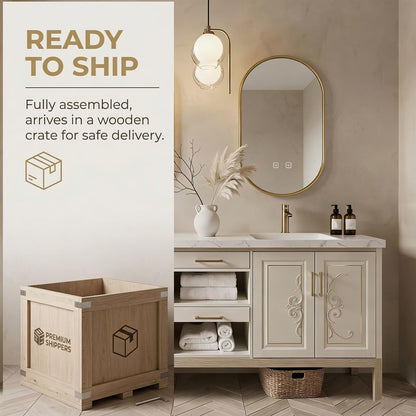 60"-96"Traditional Bathroom Vanity with Marble Top, Carved Doors & Storage