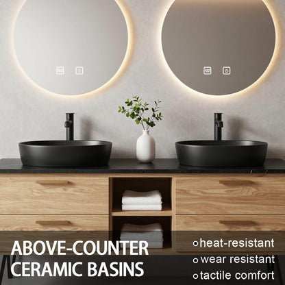 60”-84”Double Vanity, Light Wood Cabinet with Backlit LED Mirrors