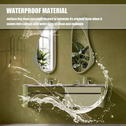 60"-96"Modern Wall-Mounted Bathroom Vanity with Marble Top & Fluted Side Panels