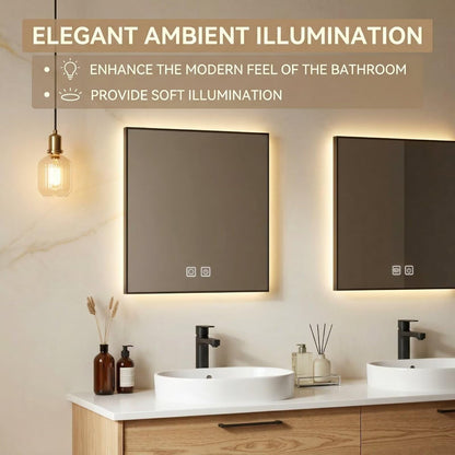 60"-84"Light Oak Floating Bathroom Vanity Set with LED Mirrors & Black Handles