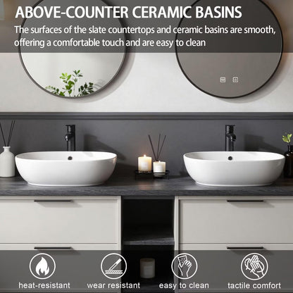 60"-84"Modern Bathroom Vanity Set with Two-Tone Cabinet & Dual Round Smart Mirrors