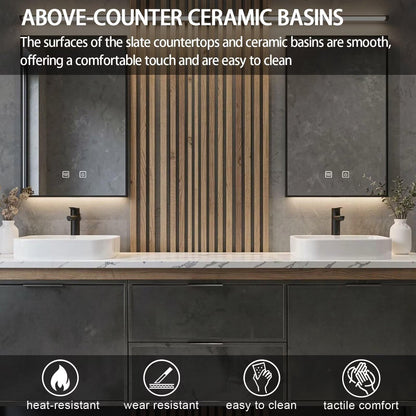60"-84"Modern Concrete-Look Bathroom Vanity Set with Dual Sinks & Metal Frame