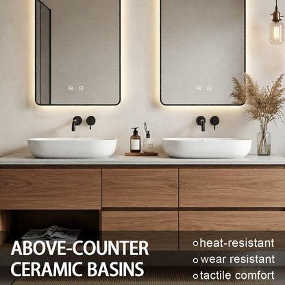 60"-84"Modern Floating Walnut Bathroom Vanity with Stone Top & Open Shelf