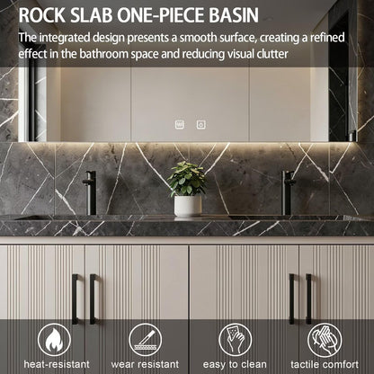 60”-78” Double Vanity, Fluted Panel Cabinet with LED Backlit Mirror, Light Gray