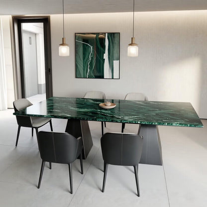 56"-96"Modern Emerald Green Marble Dining Table, Large Kitchen Table with Sturdy Pedestal Base