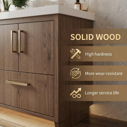 60"-96" Modern Wood Bathroom Vanity with Double Sinks & Gold Hardware
