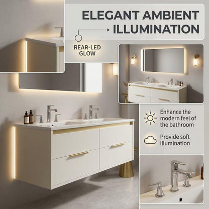60“-84“Contemporary Bathroom Vanity with Integrated Sink Top & Smart LED Mirror