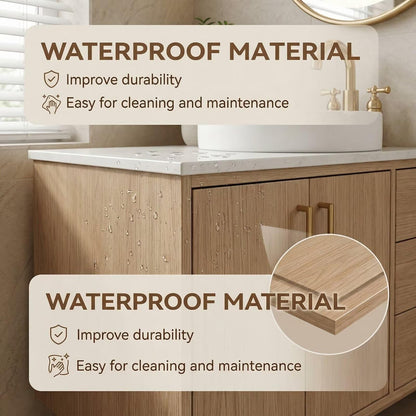 60"-96"Freestanding Oak Bathroom Vanity with Double Vessel Sinks & LED Oval Mirrors
