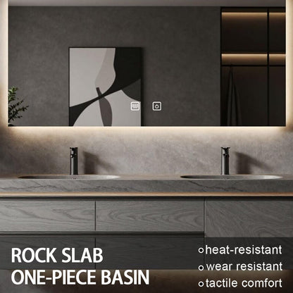 60”-84”Double Sink Floating Bathroom Vanity with LED Backlit Mirror, Gray Wood Cabinet