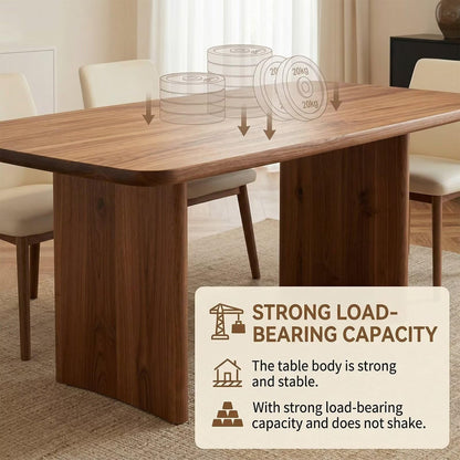 60"-80"Walnut Wood Dining Table with Block Base, Modern Rectangular Mid-Century Kitchen Table