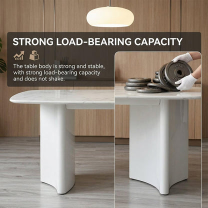 60"-80"White Marble Dining Table with Glossy Base, Modern Rectangular Kitchen Table