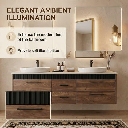 60"-96"Modern Wood Vanity with Black Fluted Trim & 6 Drawer Storage