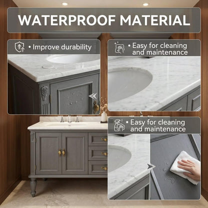 60”-112”Grey Bathroom Vanity with Double Sinks, Marble Countertop and Storage Cabinets