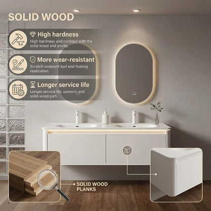 60"-84"Wall Mounted White Bathroom Vanity with Double Sinks & Soft-Close Cabinet Storage