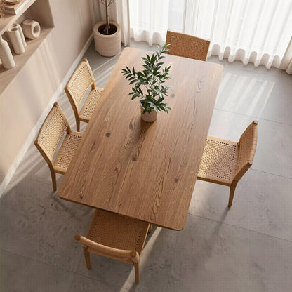 60"-80"Natural Wood Dining Table, Modern Rectangular Kitchen Table with Cream White Base