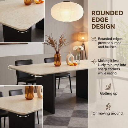60"-80"Elegant Stone Dining Table, Modern Kitchen Table with Black Support Base