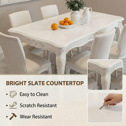 60"-80"White Vintage Dining Table, Elegant French Style Carved Wood Kitchen Table