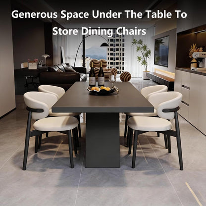 60"-70"Modern Black Rectangular Dining Table with Sculptural Geometric Base for 4-6