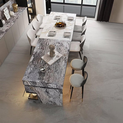 56“-96”Modern Marble Kitchen Island with LED Lighting, Multi-functional Countertop