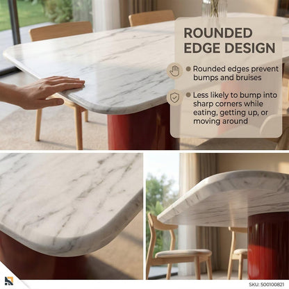 60"-80"Modern Rectangular Dining Table, White Marble Top with Glossy Red Cylindrical Base