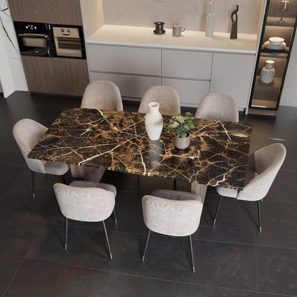 56"-96"Modern Black Gold Marble Dining Table, Rectangular Kitchen Table with Sturdy Wooden Legs for Dining Room