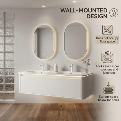 60"-84"Wall Mounted White Bathroom Vanity with Double Sinks & Soft-Close Cabinet Storage