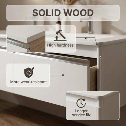 60”-96”Modern Wall Mounted Bathroom Vanity with Matte White Finish & Dual LED Mirrors