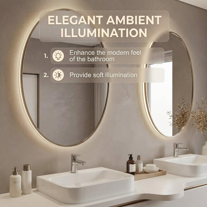 60”-96”Modern White Floating Bathroom Vanity with Double Oval LED Mirrors & Wave Countertop