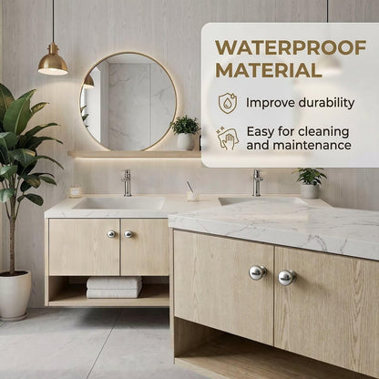 60"-96"Light Oak Floating Bathroom Vanity with Double Sinks & LED Mirrors