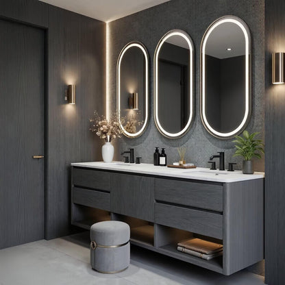 60"-96"Contemporary Double Sink Vanity with LED Mirrors & Soft-Close Drawers