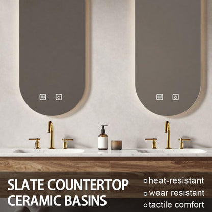 60"-78"Modern Dark Wood Bathroom Vanity with Dual Sinks & Backlit LED Mirrors