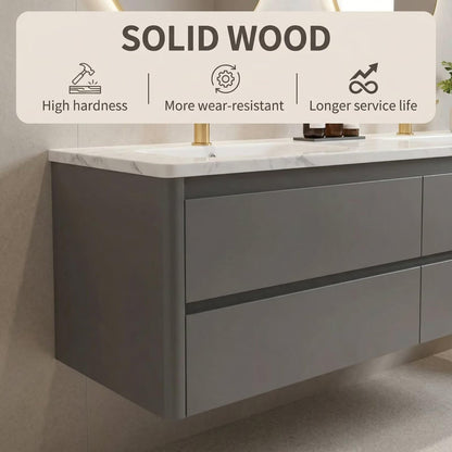 60"-84"Modern Floating Bathroom Vanity Set with LED Mirrors & Gold Handles