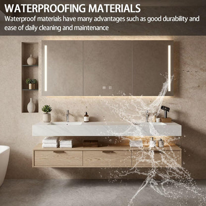 60"-84"Modern Light Wood Bathroom Vanity with Open Shelf & Smart LED Mirror Cabinet